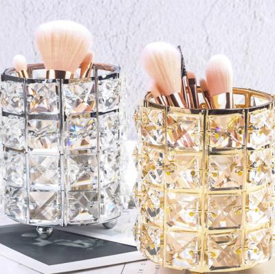 China European Luxury High Quality Makeup Tools Cosmetic Storage Box Crystal Organizer Pen Makeup Brush Set Holder for sale