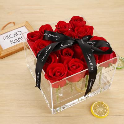 China Hot Sale Custom 9 Holes Diaplsy Box Transparent Acrylic Rose Box Gift Box Acrylic Flower Box for sale