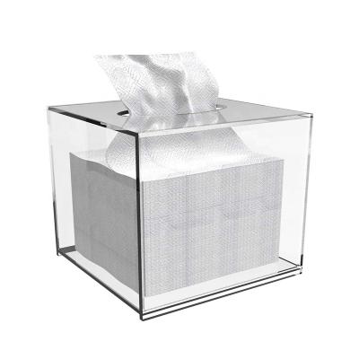 China Luxury Home Acrylic Clear Modern Square Dispenser Convenient For Black Acrylic Concrete Plush Facial Tissue Holder Box Set for sale