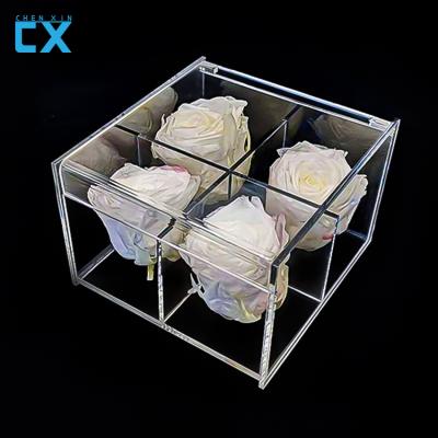 China Eco-friendly Acrylic Box Kettle Transparent Pink Flower Pot Bracket - Square Vase With Decoration - Valentine's Day for sale