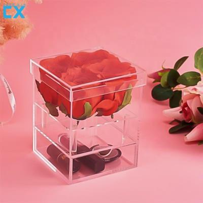 China Eco-friendly Acrylic Box Kettle Transparent Pink Flower Pot Bracket - Square Vase With Removable Decoration - Valentine's Day for sale