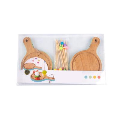 China 2021 Sustainable New Product Easy-Handle With Groove Wholesale Family Wood Bamboo Board Sticks Sets For Party Tapas for sale