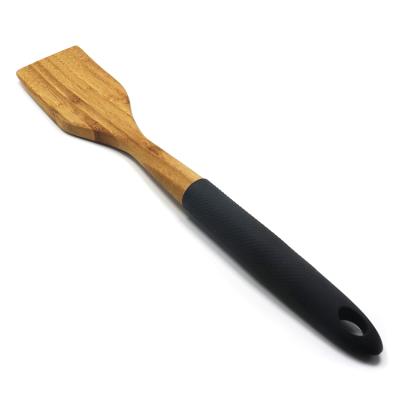 China Viable Silicone Handle Kitchen Utensil Bamboo Fiber Spatula Spoon for sale