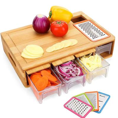 China Factory Wholesale Custom Viable Universal Cutting Plate Bamboo Cutting Board with 4 Compartments Plastic Containers for sale