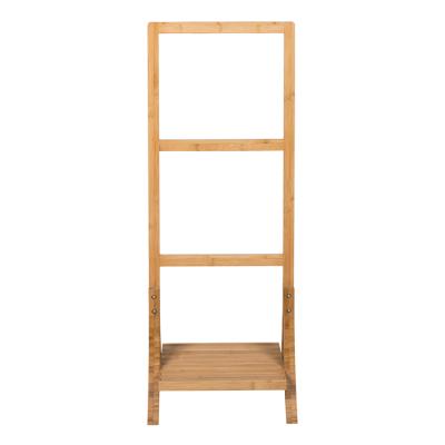 China FOLDER Towel Organizer Rack Folding Clothes Natural Bamboo Holder with 3 Shelves for sale