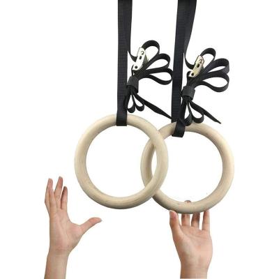 China Birch Wood Gymnastic Rings With Adjustable Number Straps Rings For Gym for sale