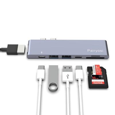 China Mackbook Pro USB HUB Thunderbolt 3 Cable 40gbps USB 3.0 Full for Mackbook Pro USB C HUB 7 in 2 for sale