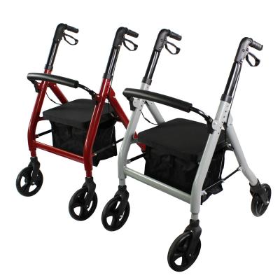 China Wholesale Health Care Gray And Red Luxurious Folding Rollator Walker In Stock for sale