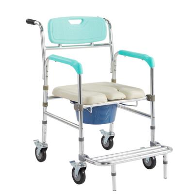 China Aluminum Alloy Aluminum Commode Chair With Wheels And Pedal For Patient For Adults for sale