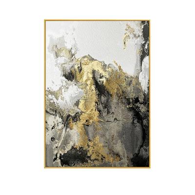 China Modern Blue High-grade Atmospheric Pure Hand Painted Decorative Oil Painting Gold Foil Wall Art Vertical Decor for sale