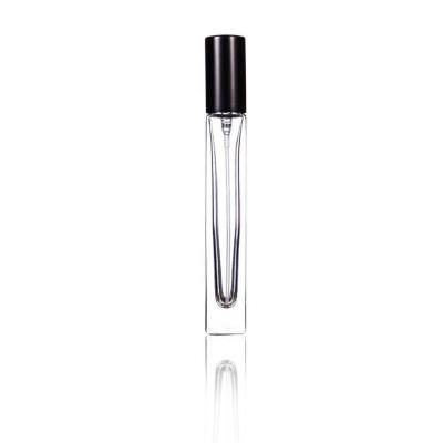 China Personal Care Wholesale Luxury Clear Empty 10ml Square Shaped Silver Black Gold Spray Perfume Glass Top Glass Bottle for sale