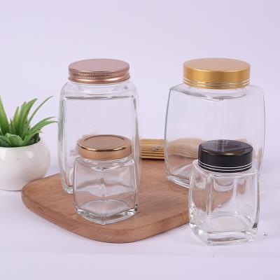 China New High-End Direct Glass Bird's Nest Square Jam Bottle 180ml Honey Square Jam Bottle Factory for sale