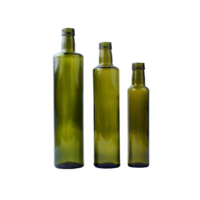 China Green Glass Cooking Oil 100ml 250ml 500ml 750ml 1000ml Round Olive Oil Glass Bottle With Screw Cap for sale