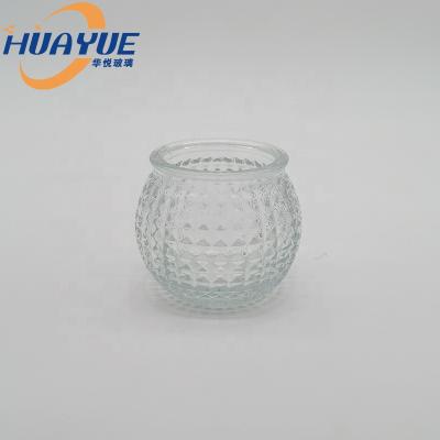 China Home Decoration Clear Glass Pumpkin Shaped Tea Light Decoration Glass Candlestick Holders for sale