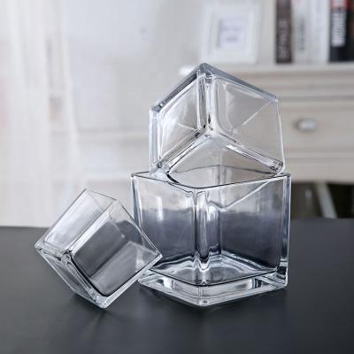 China New classic/postmodern square glass simple design modern restaurant props square candlestick for sale