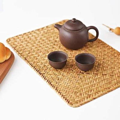 China Sustainable Rattan Woven Rectangular Plant Plankton Place Mats For Dining Table And Kitchen Table Mat for sale