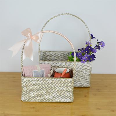 China Amazon Viable Hot Sale Straw Flower Basket Seagrass Rectangular Hand - Factory Woven Baskets for sale