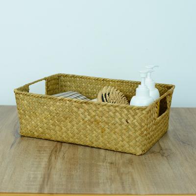 China Sustainable Wholesale Handmade 3 Rectangle Woven Bolga Vegetable Plankton Picnic Basket Set Decorative With Handle for sale