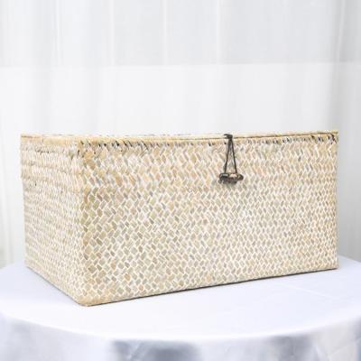 China Rustic Wholesale Natural Rectangle Woven Storage Weaving Baskets Straw Materials Rattan Plant Plankton for sale