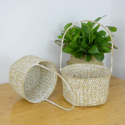 China Wholesale Modern Handmade Plant Plankton Garden Plant Basket Woven Flower Pot With Handle for sale