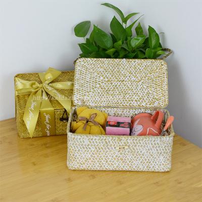 China Sustainable Hand - Woven Universal Christmas Storage Organizer Rectangle Storage Basket Container With Lid for sale