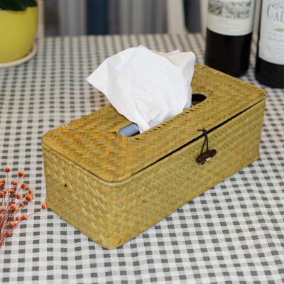 China Great Looking / Light Hand - Rectangle Seaweed Basket Tissue Dispenser Storage Vegetable Plankton Woven Napkin Box for sale