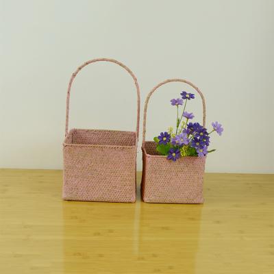 China Handmade/Stocked/Decorative Baskets Straw Series Seagrass Seagrass Seagrass Series Straw Wicker Wicker Basket Round Handmade Rattan Color for sale