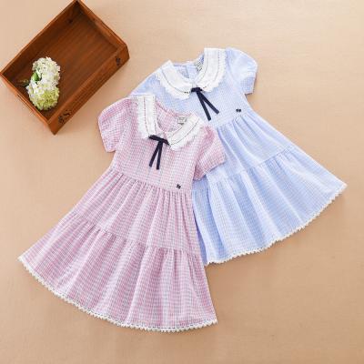 China 2022 Kuyeebear Anti-wrinkle summer vintage kids dress toddler 100% short sleeve cotton plaid jacquard weave girls dresses 2-12 years old for sale