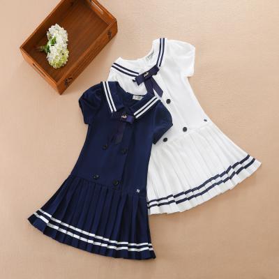 China 2022 Detachable Cross Collar Hidden Zipper Sailor Wear Beach Style Navy Detachable Bow Tie Sweated Royal Blue Pleated Girl Dress for sale