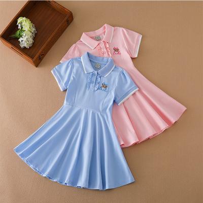 China Summer Spring Style Embroidery Plain Baby Girls Dress Cozy Long Lasting Preppy Little Girls Dresses For 2-12 Years Wholesale for sale