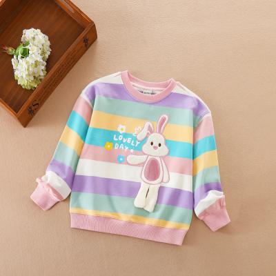 China 2022 High Quality New Design Bunny Embroidered Spring Bunny Girls Kids Girls Rabbit Sweatshirts O-Neck Long Sleeve Anti-Shrink Cotton for sale