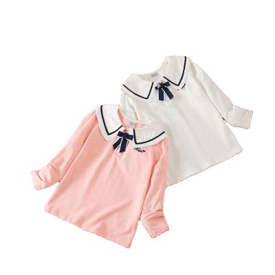 China Anti-wrinkle Baby Kids Blouses Long Sleeves Solid Color Doll Collar T-shirt Top Shirts For Toddler Girls for sale