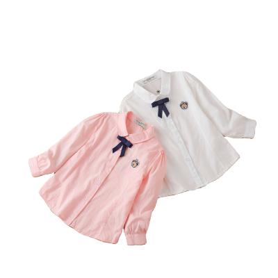 China Wholesale Anti Shrink School Uniform Girls Long Sleeve Modern Solid Color Turn Down Collar Blouse With Bow Tie for sale