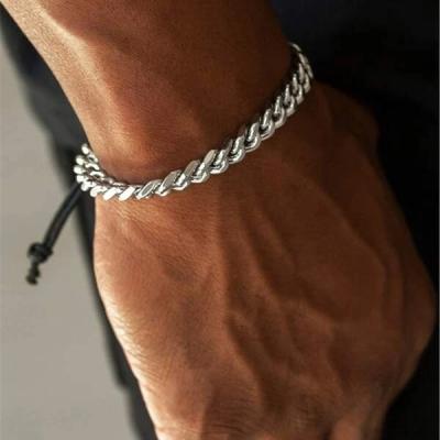 China Wholesale Comfortable Indelible 316L Titanium Steel Silver Feel Bracelet Customize Men Stainless Steel Cuban Chain Bracelet for sale