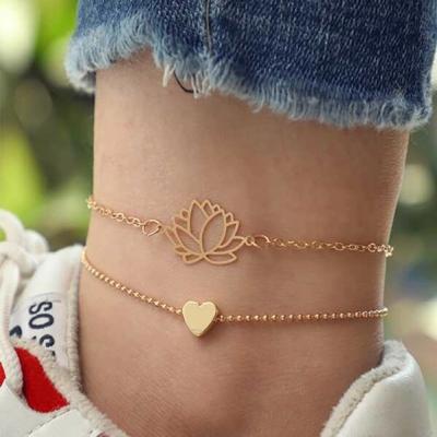 China Comfortable Feeling Women's Love Anklets Multilayer Chain Anklets Latest Gold Fails Waterproof Jewelry Fine Jewelry Anklets for sale