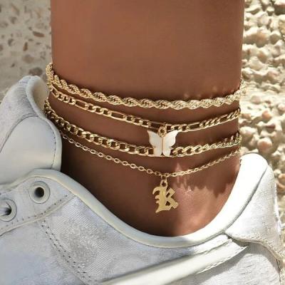 China Hot Selling Multilayer Creative Gold Plated Women's Anklet Bracelet Comfortable Feel Butterfly Foot Jewelry Anklets Jewelry Anklets for sale