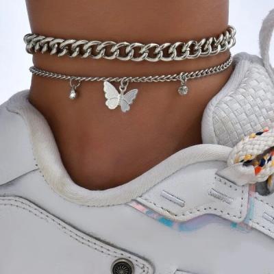 China Comfortable Feel Customized High Quality Stainless Steel Women Waterproof Anklet Chain Rhinestone and Tasty Butterfly Charm Anklet Chain for sale