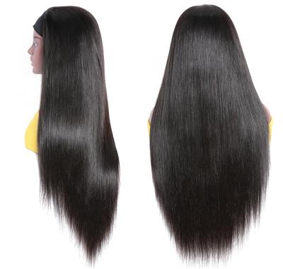 China Cheap Virgin Brazilian Silky Straight Wave Cuticle Aligned Natural Remy Human Hair Glueless Headband Wig 150% Density None Lace Wig For Black Women for sale