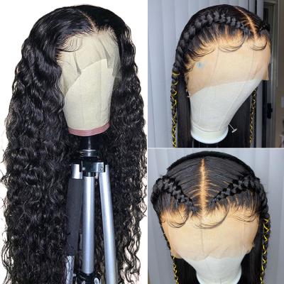 China Cheap Full Hd Natural Lace Hair Water Wave Water Wave Frontal Wig Pre Plucked Virgin Brazilian Hair Transparent Swiss Lace Front Wig for sale