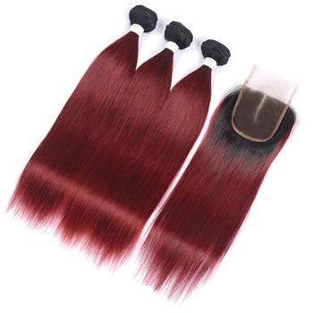 China Best Wholesale Price Wine 1b/99j Brazilian Straight High Quality Cheap Closure 4*4 Virgin Hair Lace Closure Color With Bundles for sale