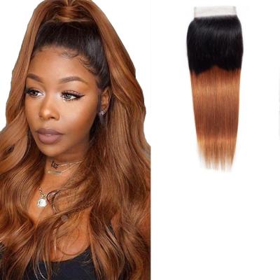 China Peruvian Ombre 1B/30 Color 4x4 Silky Straight Wave Two Lace Front Closure Straight 100% Virgin Hair Cheap Sale Can Free/Middle/Three Part for sale