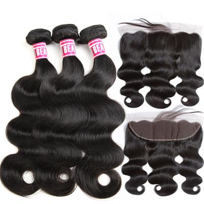 China Wholesale 10A Black Cuticle Body Wave Chinese Hair Liner Body Wave Hair Products With Frontal Closure Hair Bundles With Headband for sale