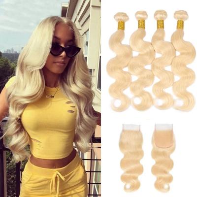 China Best Selling Straight Hair Weave 613 Blonde 4 Bundles With Closure 100% Virgin Natural Brazilian Remy Human Hair Straight Extension for sale