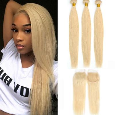 China Free Sample Straight Brazilian Hair Blonde Bundle With Closure, Wholesale Straight Bundle With Lace Closure, 613 Bundles With Closure for sale