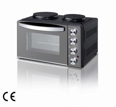 China Hotel 28L Electric Oven Rotisserie Toaster Black Oven With Twin Hotplate And Convection for sale