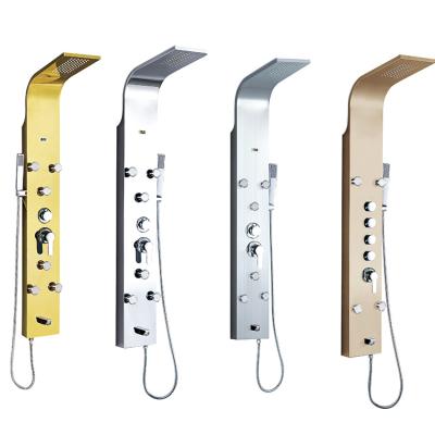 China With Hot Selling Design Bathroom Stainless Steel Wall Mounted Waterfall Slide Bar New Gold Column Set Tower Shower Panels for sale