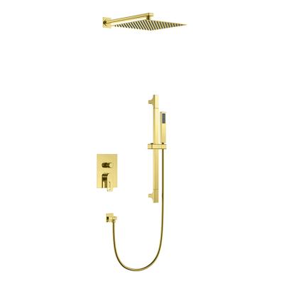 China Without Slide Bar Bathroom Luxury Gold Rain Shower Bath Mixer Wall Mounted Hidden Shower Faucet Set for sale