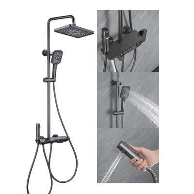 China With Sliding Bar Bathroom Wall Mount Gun Gray Shower Faucet Shower Head and Hand Held Sprayer Bath Rain Shower Set for sale