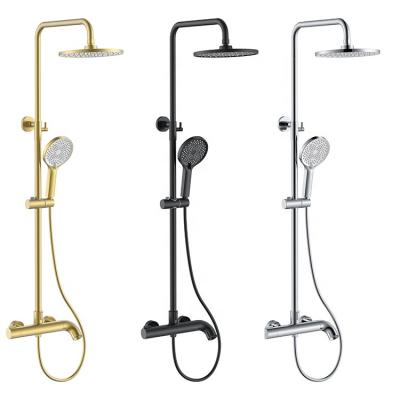 China With Sliding Bar Wall Mounted Shower Set Bathroom Faucet Black Shower Set Luxury Brass Rain Shower Set for sale