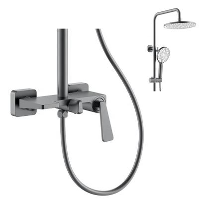 China With Single Slide Bar Shower System Column Faucet Set Wall Mount Handle Bathroom Rain Bath Shower Sets for sale